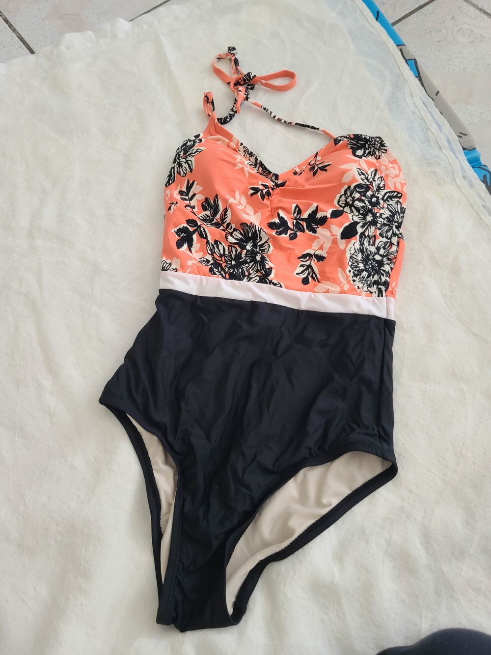 Coral Floral & Navy Women's One-Piece Swim Bodysuit
